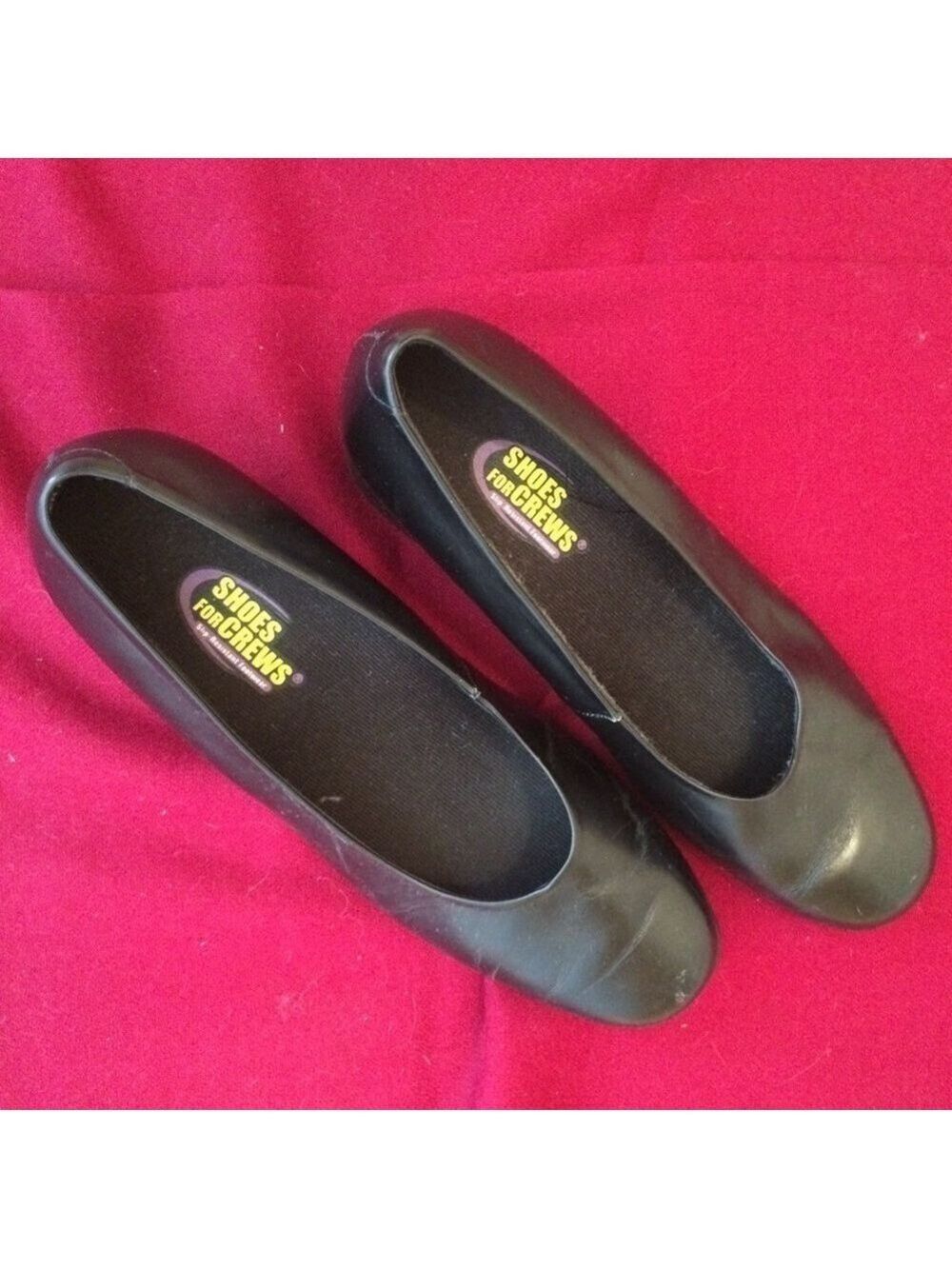 Black round toe non slip pumps 2 inch heels leather uppers safe tread